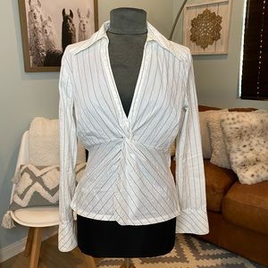 Bebe knot front striped blouse sz L
